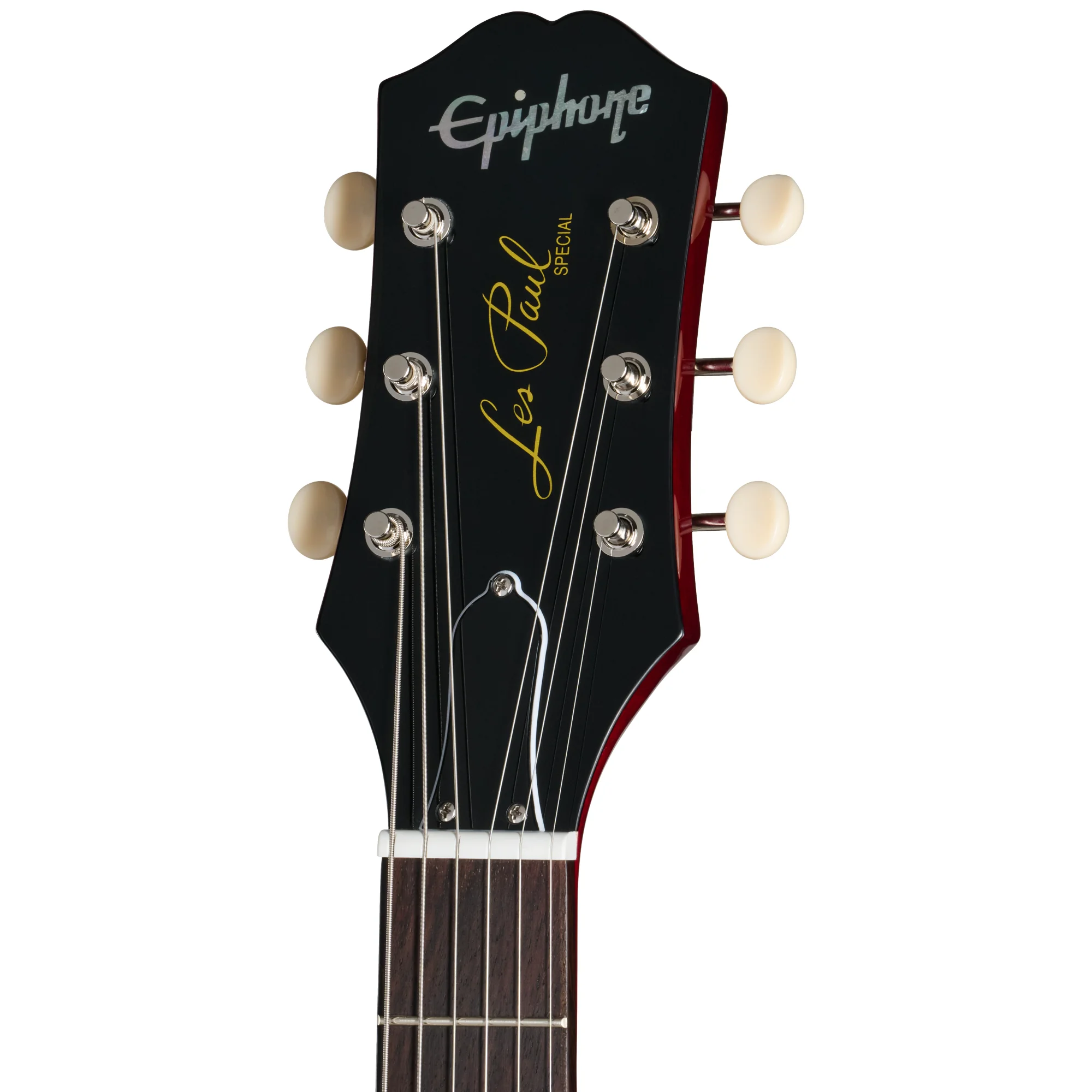 Epiphone Les Paul Special Double Cut Cherry Red Kopfplatte in frontaler Ansicht